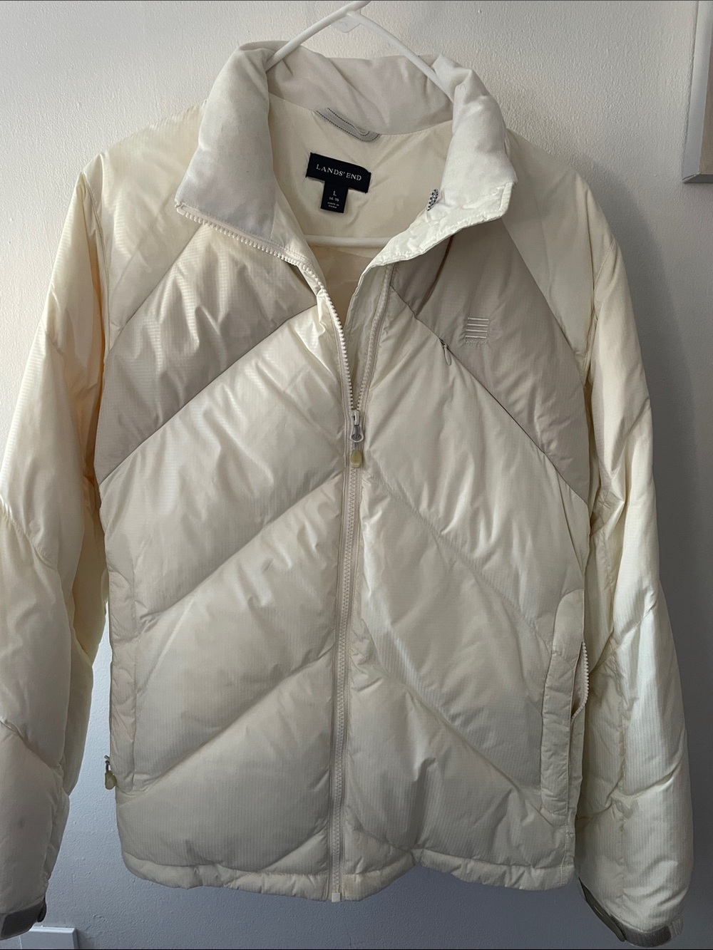Lands' End Women's Cream Quilted Puffer Jacket